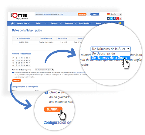 Steps how to set lucky numbers from subscriptions