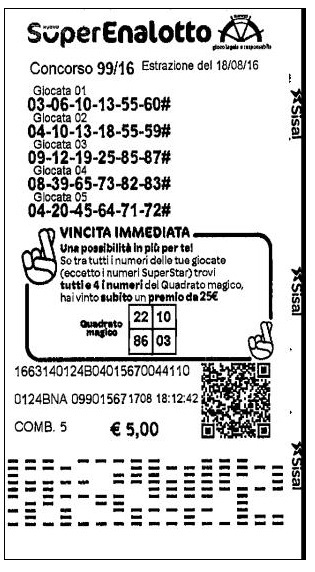 Belgian SuperEnalotto Ticket