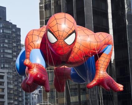 A giant inflatable Spiderman floating in New York